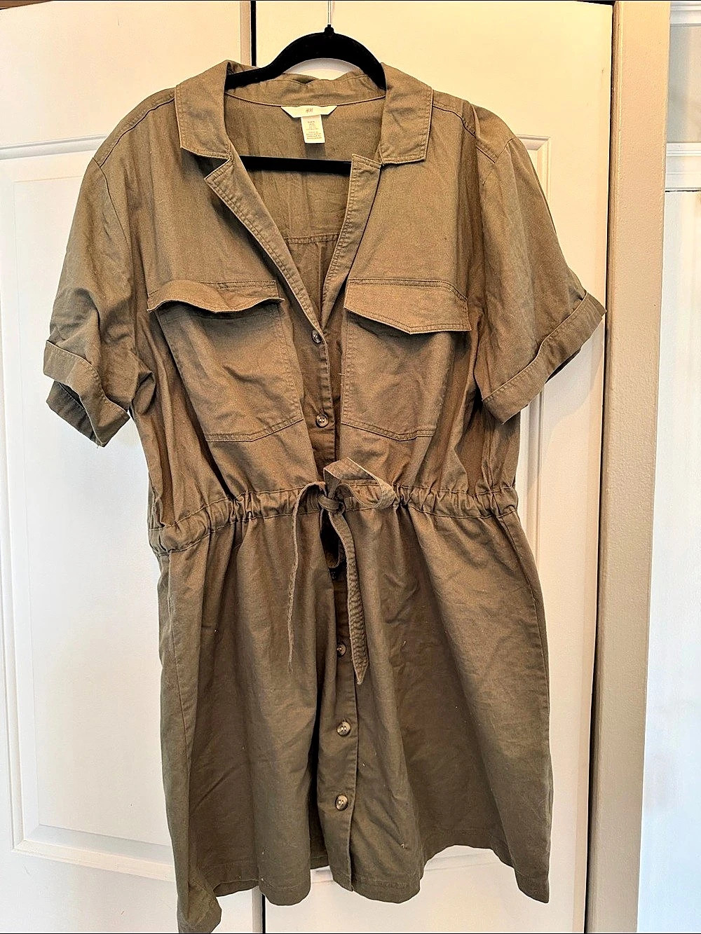 H&M Khaki Green Utility Shirt Dress Brown XL